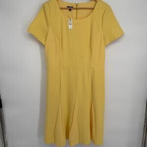 Talbots Dress Women's 16 Yellow Fit & Flare Textured Classic Feminine TradMom